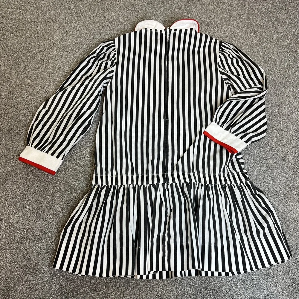Disney Minnie Mouse Dress Girls‎ 6 Black White Striped Long Sleeve Drop Waist